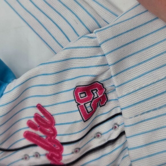 Barbie Doll Baseball Uniform White & Blue Striped Suit With Pink Logo 2018 Edi - Picture 2 of 6